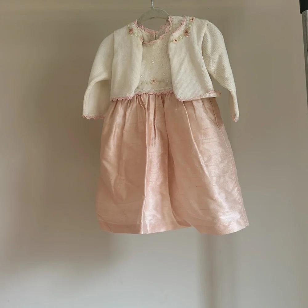 Girls Dupioni Silk Sweater Dress Set 6-12M